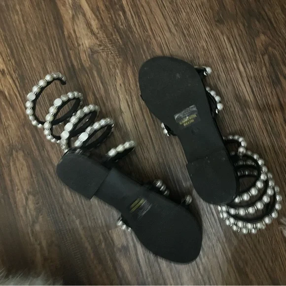 Black Sandals with Pearl Accents - Picture 2 of 3